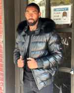 Men's Leather Puffer Bomber - Black (Black Fur)