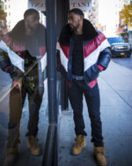 Men's DaRucci Multi Color Red/White/Blue V Bomber Leather Jacket