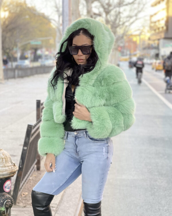 Women's DaRucci Green Fox Fur Hooded Crop Top