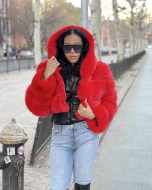Women's DaRucci Red Fox Fur Hooded Crop Top