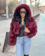 Women's DaRucci Burgundy Fox Fur Hooded Crop Top