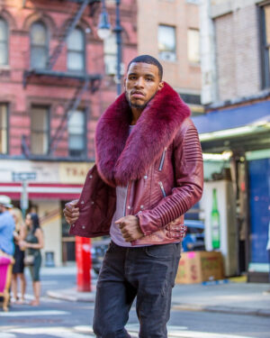 Men's Burgundy - Biker Ribbles With Burgundy Fox Fur