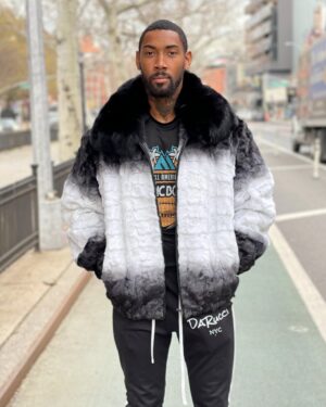 Men's DaRucci Black and White Mink Bomber Jacket