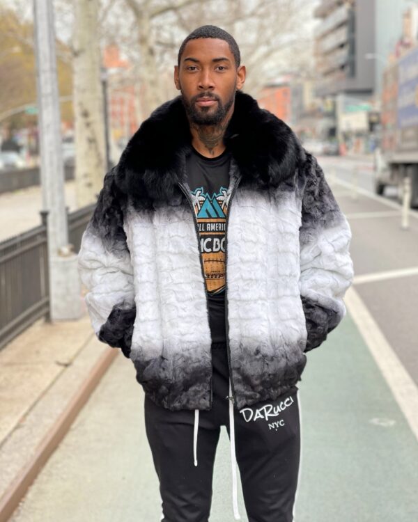 Men's DaRucci Black and White Mink Bomber Jacket