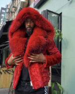 Men's DaRucci Red Biker Mink Jacket with Red Fur