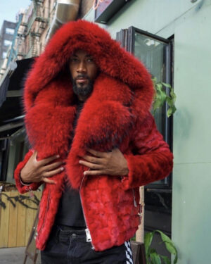 Men's DaRucci Red Biker Mink Jacket with Red Fur