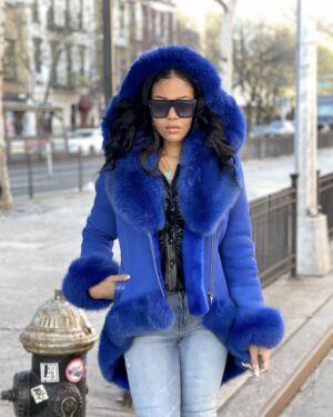Women's DaRucci Royal Blue Long Length Shearling with Blue Fox Fur