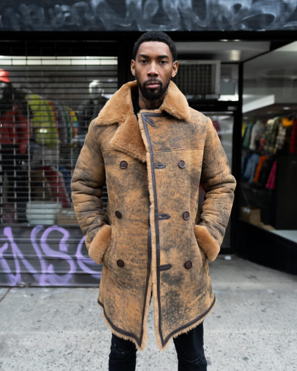 Men's DaRucci Distressed Rust 3/4 Shearling Peacoat