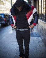 Men's DaRucci Multi Color Red/White/Blue V Bomber Leather Jacket