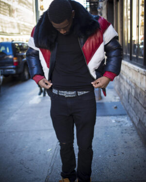 Men's DaRucci Multi Color Red/White/Blue V Bomber Leather Jacket