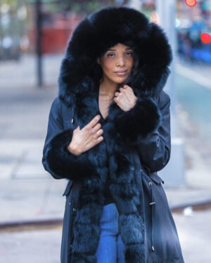 Women's DaRucci Black Parka with Black Fox Fur