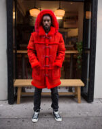 Men's Shearling- 3/4 Red With Red Fox Fur Hood