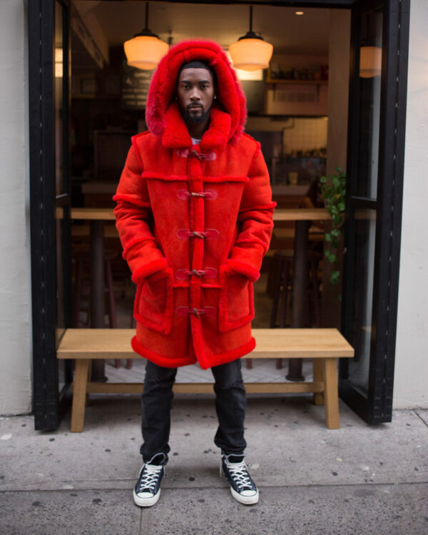 Men's Shearling- 3/4 Red With Red Fox Fur Hood