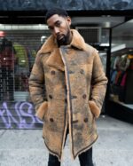 Men's DaRucci Distressed Rust 3/4 Shearling Peacoat