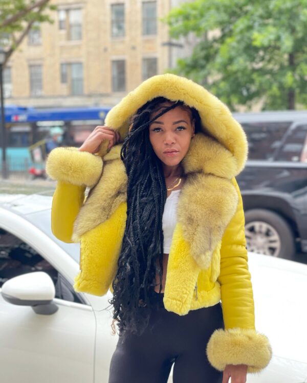 Women's DaRucci Yellow Crop Top Shearling Jacket