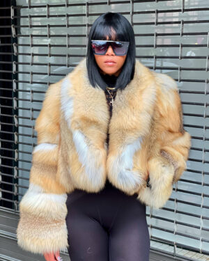 Women's DaRucci Gold Fox Fur Hooded Bomber Crop Top
