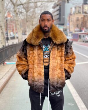 Men's DaRucci Black and Whisky Mink Bomber Jacket