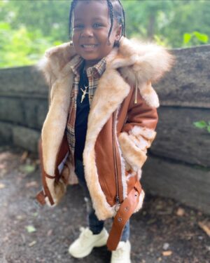Kids' DaRucci Cognac Brown 3/4 Length Biker Style Leather Jacket with Hood