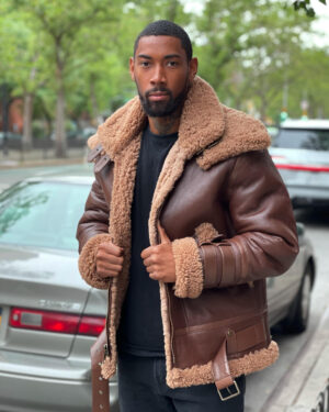 Men's Shearling - Brown Aviator Double Collar