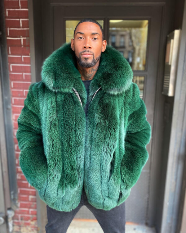 Men's DaRucci Money Green Fox Fur Bomber Jacket