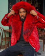 Men's DaRucci Red Biker Mink Jacket with Red Fur