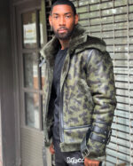 Men's DaRucci Camo Aviator Shearling Jacket with Double Collar