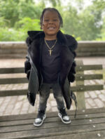 Kids' DaRucci Black 3/4 Length Biker Style Leather Jacket with Black Fox Fur Hood