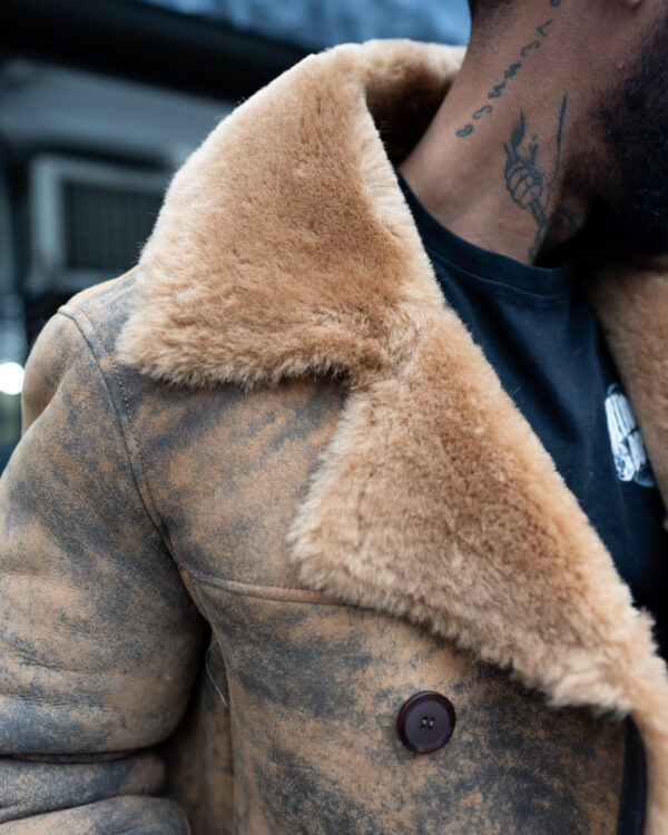 Men's DaRucci Distressed Rust 3/4 Shearling Peacoat