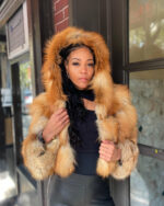 Women's DaRucci Red Fox Fur Hooded Crop Top