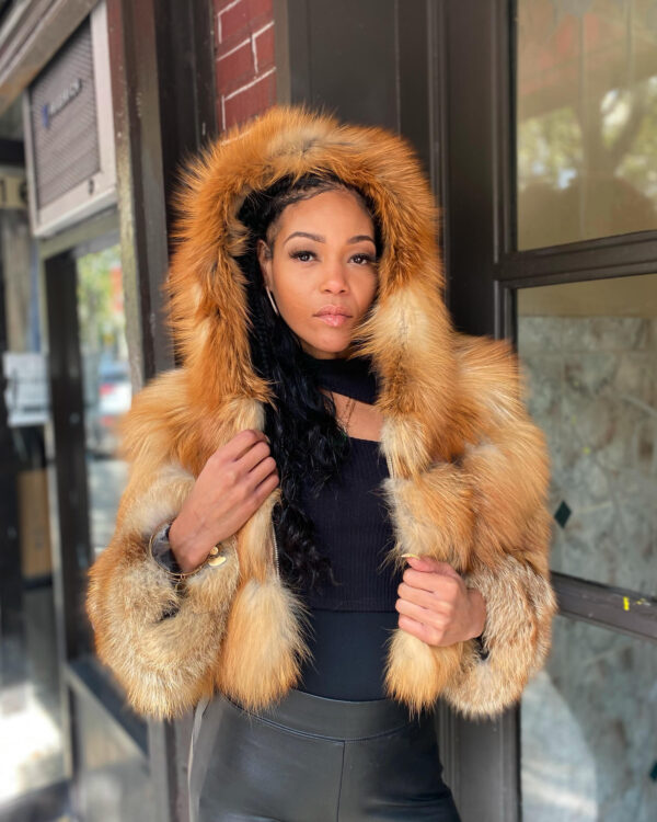 Women's DaRucci Red Fox Fur Hooded Crop Top