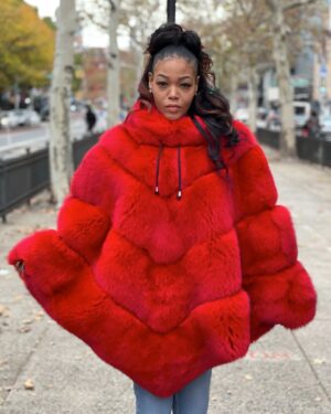 Women's DaRucci Red Fox Fur Poncho
