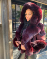 Women's DaRucci Burgundy Biker Style Shearling with Fox Hood