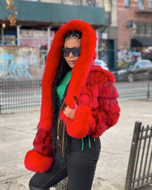 Women's DaRucci Red Fox Fur Bomber Jacket with Hood