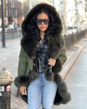 Women's DaRucci Green Long Length Shearling with Green Fox Fur