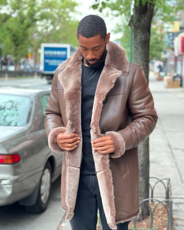 Men's DaRucci Brown 3/4 Shearling Peacoat