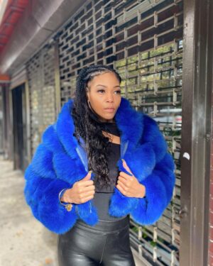 Women's DaRucci Electric Blue Fox Fur Hooded Crop Top