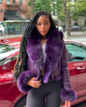 Women's DaRucci Purple Crop Top Shearling Jacket