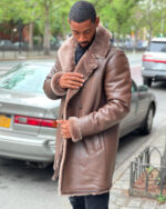 Men's DaRucci Brown 3/4 Shearling Peacoat