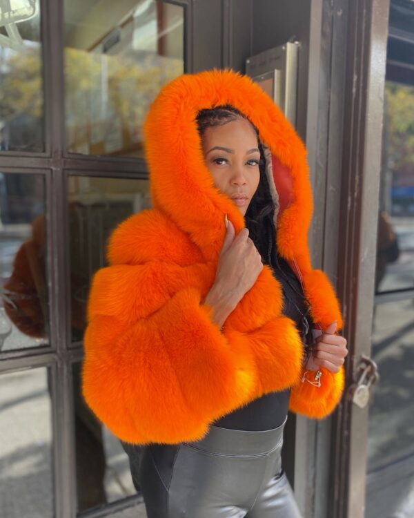 Women's DaRucci Orange Fox Fur Hooded Crop Top