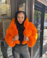 Women's DaRucci Orange Fox Fur Hooded Crop Top