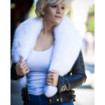 Women's DaRucci Black Biker Ribbles Leather Jacket with White Fox Fur