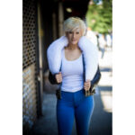 Women's DaRucci Black Biker Ribbles Leather Jacket with White Fox Fur