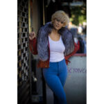 Women's DaRucci Red Biker Ribbles Leather Jacket with Silver Fox Fur