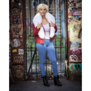 Women's DaRucci Red Biker Ribbles Leather Jacket with White Fox Fur