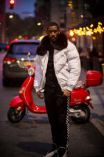 Men's DaRucci White V Bomber Leather Jacket with Black Fur