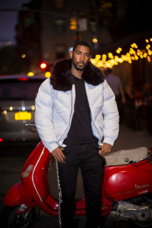 Men's DaRucci White V Bomber Leather Jacket with Black Fur