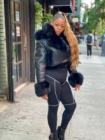 Women's DaRucci Black Crop Top Shearling Jacket with Black Fox Fur