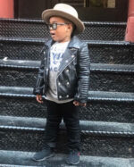 Kids' DaRucci Black Ribbed Biker Leather Jacket (Without Fur)