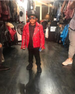 Kids' DaRucci Red Biker Leather Jacket with Ribbed Details (Without Fur)