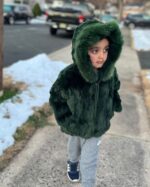 Kids' DaRucci Hunter Green Fur Coat with Hood
